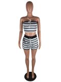 Fashionable Sexy Striped Tube Top Tie-up Two-piece Set