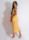 Summer Personalized Print High Neck Tight Sexy Bag Hip Dress