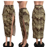 Camouflage Personalized Raw Edge Skirt Camouflage Denim Skirt