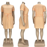 Ladies' Fashion Striped Drawstring Ties Plus Size Dresses