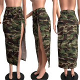 Camouflage Personalized Raw Edge Skirt Camouflage Denim Skirt