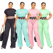 Summer Solid Color All-match Loose Straight Trousers Two-piece Set