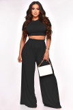 Fashion Navel Exposed Solid Color Wide-leg Pants Two-piece Set
