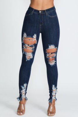 New All-match Slim Sexy High Elastic Ripped Denim Trousers