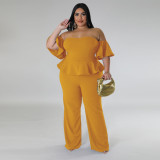 Sexy Strapless Short-sleeved Wide-leg Elastic Jumpsuit