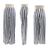 Striped Printed Loose Wide-leg High-waist All-match Casual Trousers