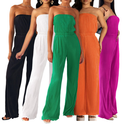Sexy Comfortable Pleated Chest Wide-leg Jumpsuit
