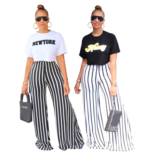Striped Printed Loose Wide-leg High-waist All-match Casual Trousers