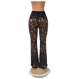 Sexy See-through Lace Ladies Trousers Flared Trousers