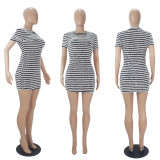 Fashion Sexy Plush Striped Short Sleeve Round Neck Dress