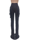 Fashion Trend Workwear Pocket Drawstring Waist Slit Casual Pants