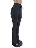 Fashion Trend Workwear Pocket Drawstring Waist Slit Casual Pants