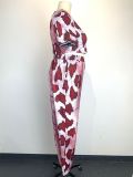 Temperament And Elegant Leopard Print Short-sleeved Loose Pants Suit