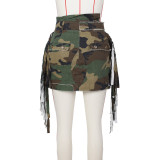 Trendy Camouflage Fringe Skirt