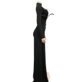 Women's Fashion Cape Feather Single Long Sleeve Diagonal Shoulder Dress