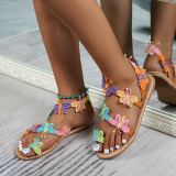 Flat Colorful Sandal Butterfly Decorated Beach Sandals