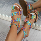 Flat Colorful Sandal Butterfly Decorated Beach Sandals