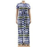 Printed Tie Belt Fashion And Casual Large Size Two-piece Suit