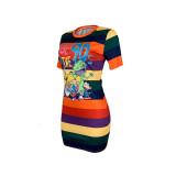 Summer Fashion Casual Colorful Cartoon Print Short Sleeve Dress