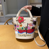 Creative Embroidered Shoulder Messenger Retro Bucket Bag