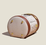 Fashion Embroidered Cylindrical Shoulder Messenger Bucket Bag