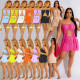 New Knitted Fashion Wrapped Chest Slit Hollow Two-piece Set