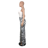 Sleeveless V-neck Paneled Printed High Slit Dress