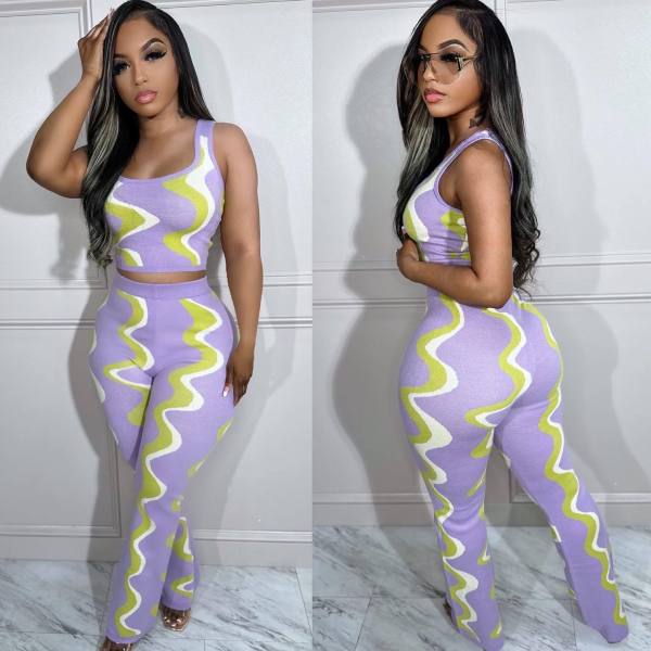 Sexy Sleeveless Digital Printing Pit Strip Two-Piece Set