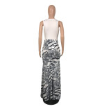 Sleeveless V-neck Paneled Printed High Slit Dress