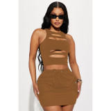 Summer New Sexy Hollow Sleeveless Two-piece Suit