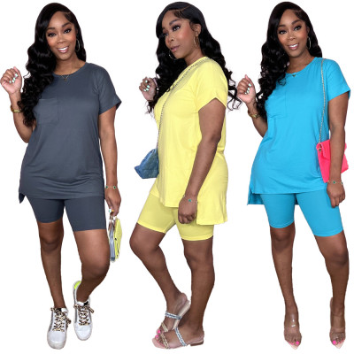 Solid Color Split Pocket Casual Two-Piece Set