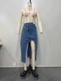 New Personalized Denim Washed Slit Skirt