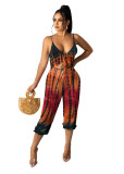 Fashion And Casual Print Tie Wrap Chest Jumpsuit