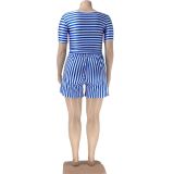 Women's Fashion Colorful Casual Stripe Two-Piece Set
