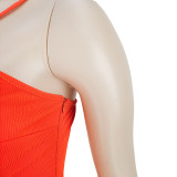 Pit Strip Contrasting Color Split Slant Shoulder Zipper Dress