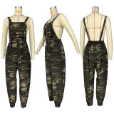 Loose Camouflage Workwear Jumpsuit Backpack Pants