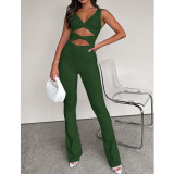 Fashion Solid Color Hollow Knotted One-Piece Flared Pants