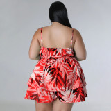 New V-neck Printed Sling Waist Plus Size Fashion Casual Two-piece Set