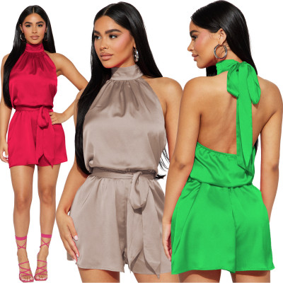 Fashion Sexy Solid Color Halter Neck Jumpsuit