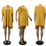 Fashion Casual Slit T-shirt Leopard Print Shorts Two-piece Set