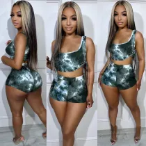 Fashion And Casual Pit Print Sleeveless Sexy Two-piece Set
