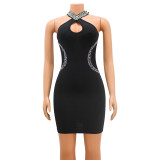 Sexy Tight-fitting Hollow-out Hot Diamond Halter Neck Dress