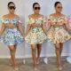 New Printed Wood Ear Short-Sleeved Top + Pleated Skirt Set