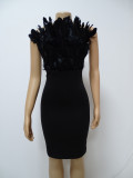 New Tube Top Feather Stitching Bag Hip Dress