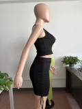Fashion Casual Vest Drawstring Bag Hip Skirt Set