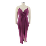 Solid Color Adjustable Strap Sleeveless V-Neck Stretch Dress
