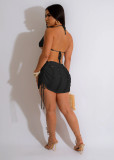 New Sexy Slim Solid Color Knitted Hollow Dress Lace Up Beach Skirt