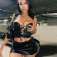 Stretch Leather Tie Wrap Bust Skirt Two-piece Set