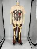 Casual Elastic Bone Skeleton Print Two-piece Set