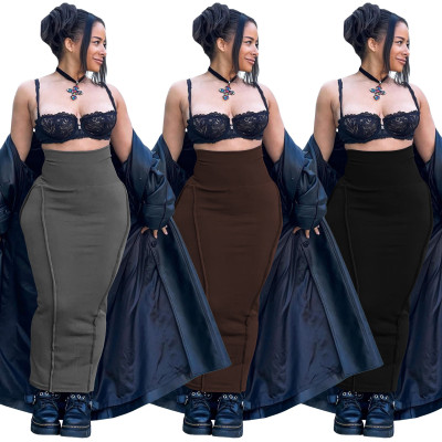 Solid Color High Waist Elastic Tummy Control Panel Skirt